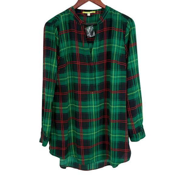 NEW NWT Gianna Bini Large Wearable Art Plaid Christmas Festive Blouse Shirt Top - Picture 1 of 7